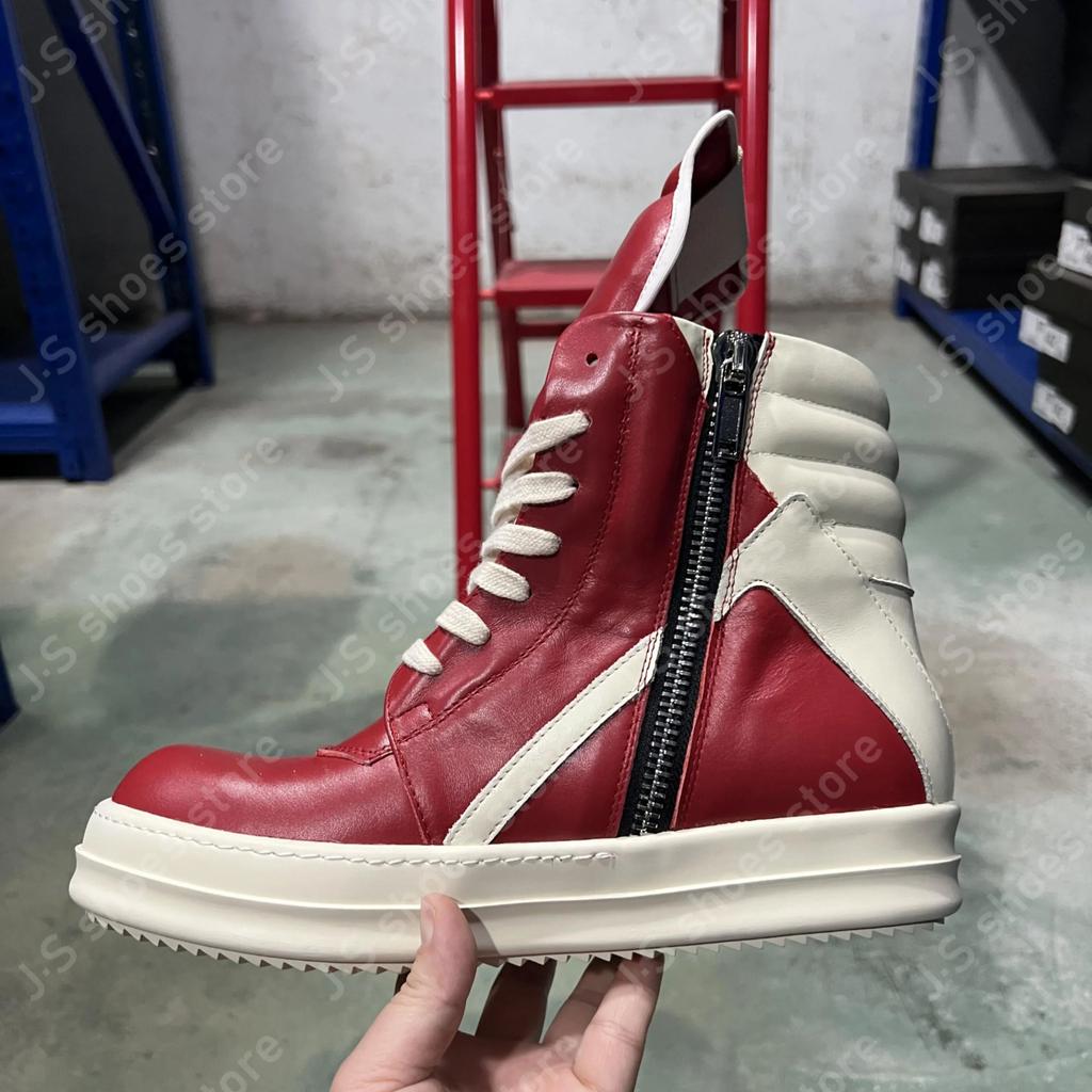 R-o Classic Boot Red Leather High Top Shoe Luxury Genious Men Sneaker Zipper Women Casual Shoes Lace Up Geobasket Ankle Boots
