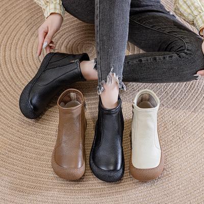 Women Ankle Boots Designer Retro Zipper Genuine Leather Flats Shoes , Autumn Winter   Oxford Shoes Botas De ,