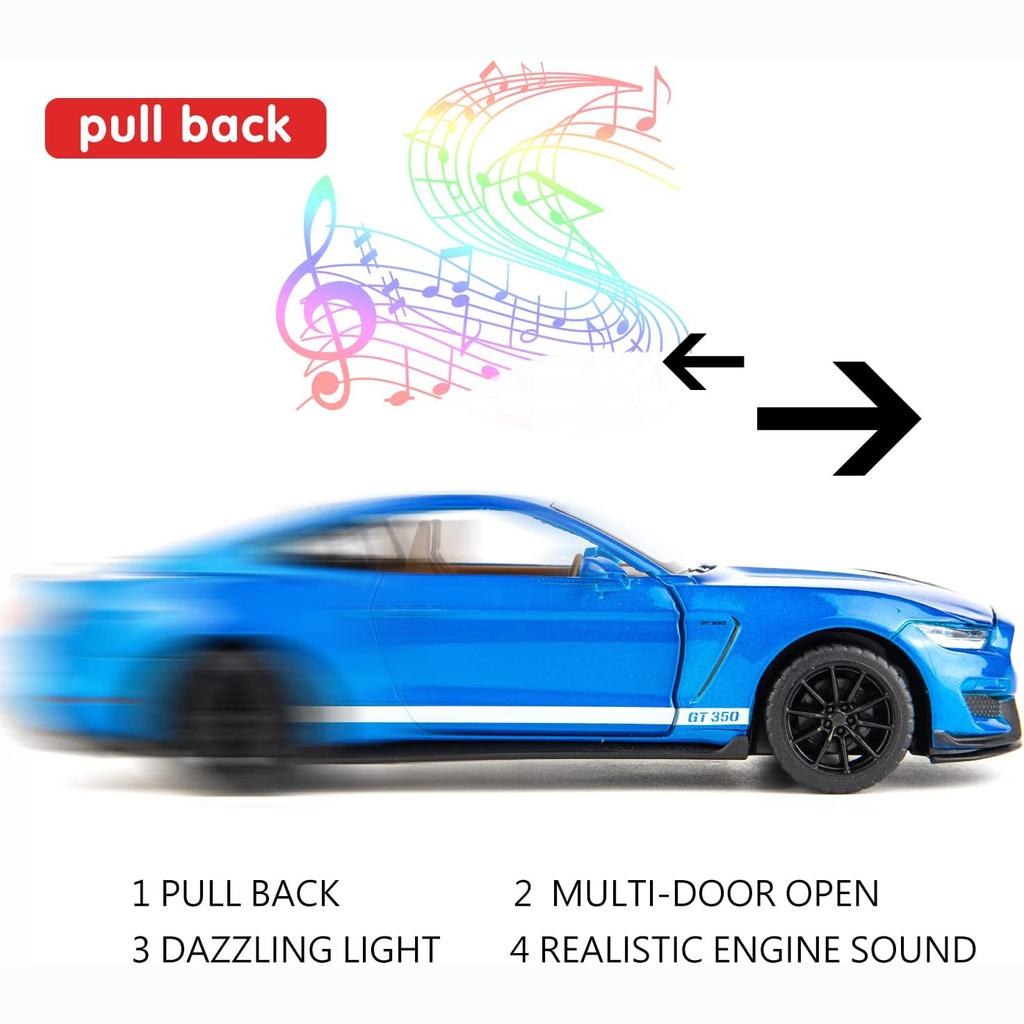 1/32 Scale Shelby GT350 Diecast Car Model Toy, Pull Back Toy Car with Sound and Light for Boys Girls Gift