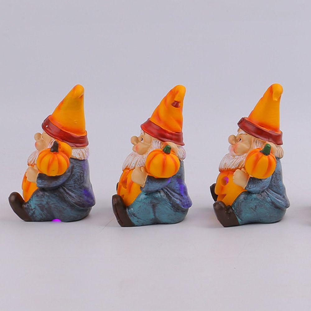 Cute Halloween Gnome Pumpkin Statues with Light Resin Crafts Pumpkin Old Men Statue Realistic Funny Halloween Ornaments
