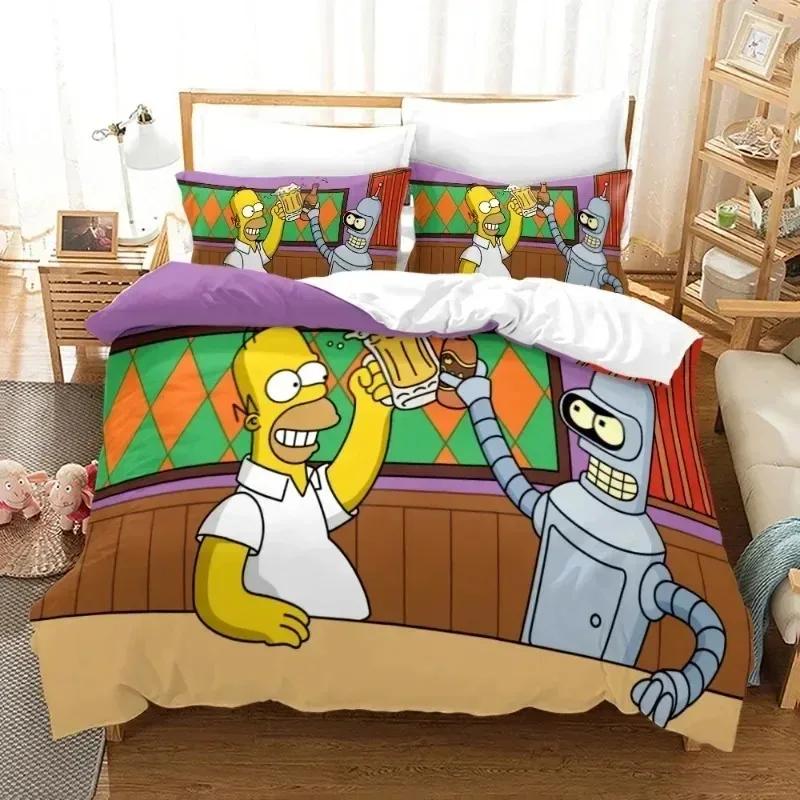 Cartoon 3D Duvet Cover S-Simpsons Pillowcase Adult Kids Bedding Set Bed Youth Kids Girl Boys Gift Double Queen King Size
