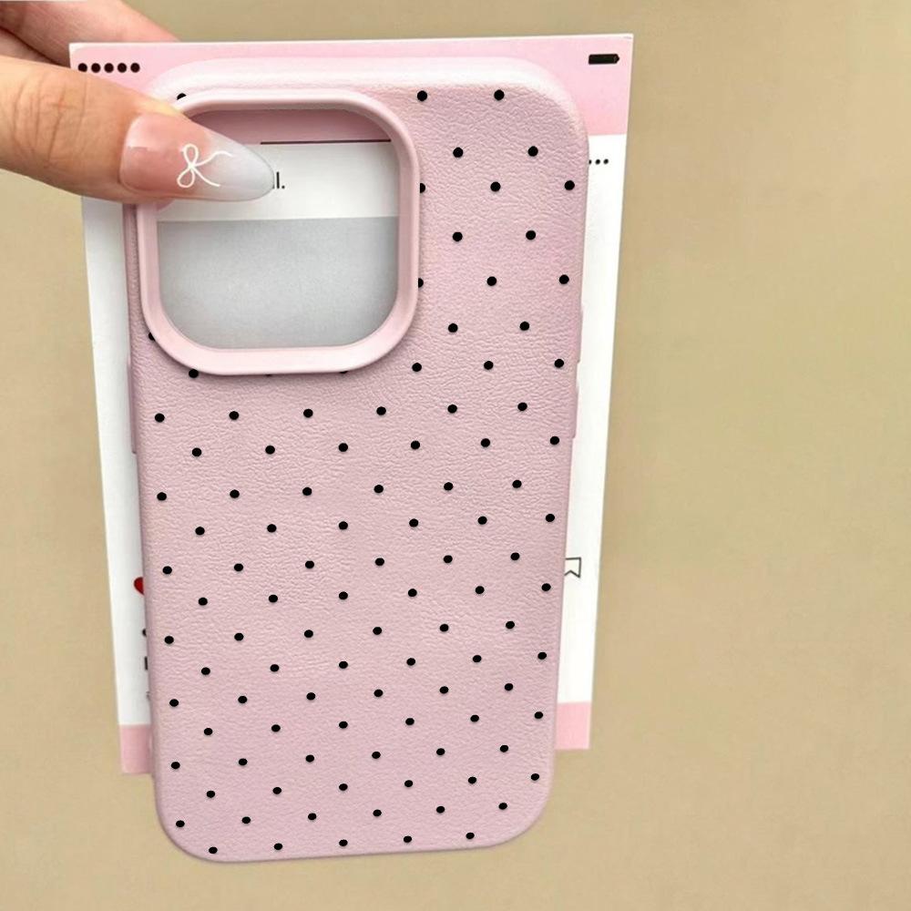 Applicable to iPhone17 ProMax full screen polka dot leather pattern mobile phone protective case 17/16 large hole 14 simple hair