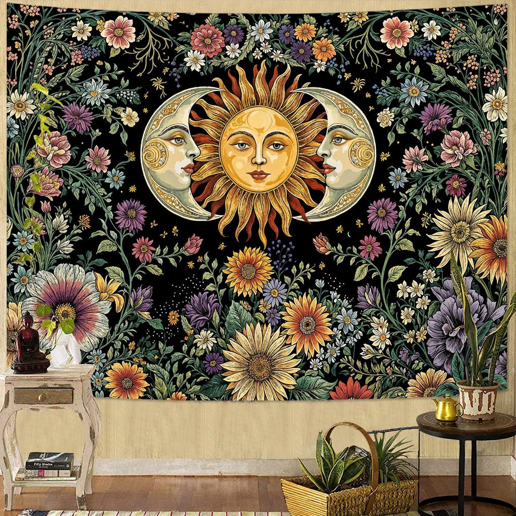 Tapestry Vintage Celestial Sun Moon Tapestries Starry Sky Wall Hanging Mystical Astrology Line Art Decor Bedroom Dormitory