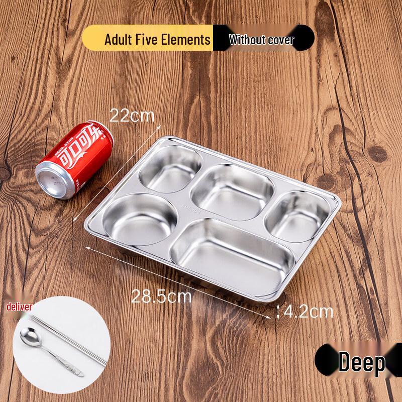 DM 304 Stainless Steel 5-Compartment Deep Student Lunch Tray