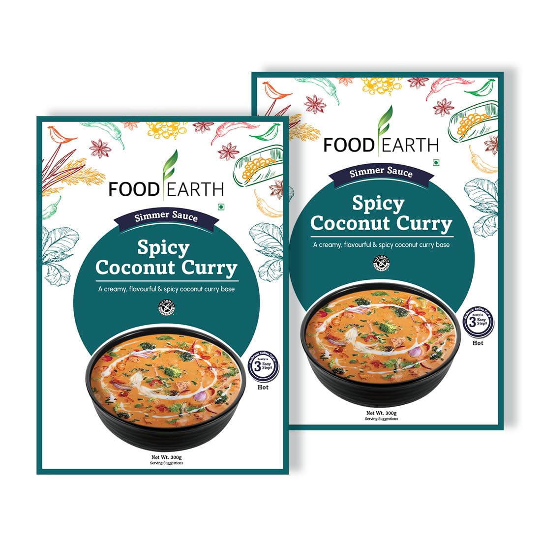 

Food Earth Spicy Coconut Curry Simmer Sauce | Creamy & Fiery South-Asian Style Curry Base with Red Chili, Spices & Coconut |Ready to Cook in 5 Mi