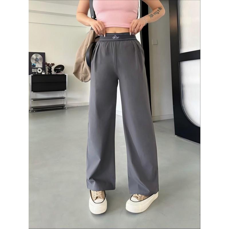 Pantaloni da Donna a Vita Alta Gamba Dritta Traspiranti Larghi Casual Yoga Pantaloni Sportivi Asciugatura Rapida Lunghi
