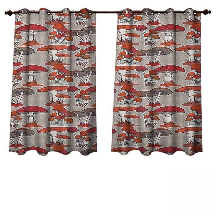 Rideau D'extérieur - Anshesix - Motif Champignons - 140 X 115 Cm - Naturel Et Biologique