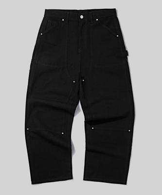 Beodeonteu Double Layer Carpenter Wide Cotton Pants [Black]