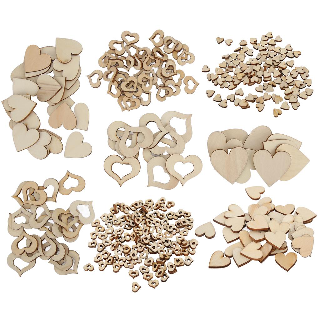 400Pcs Wood Heart Slices Embellishments Ornaments Wooden Chips for Wedding Decoration DIY Crafts