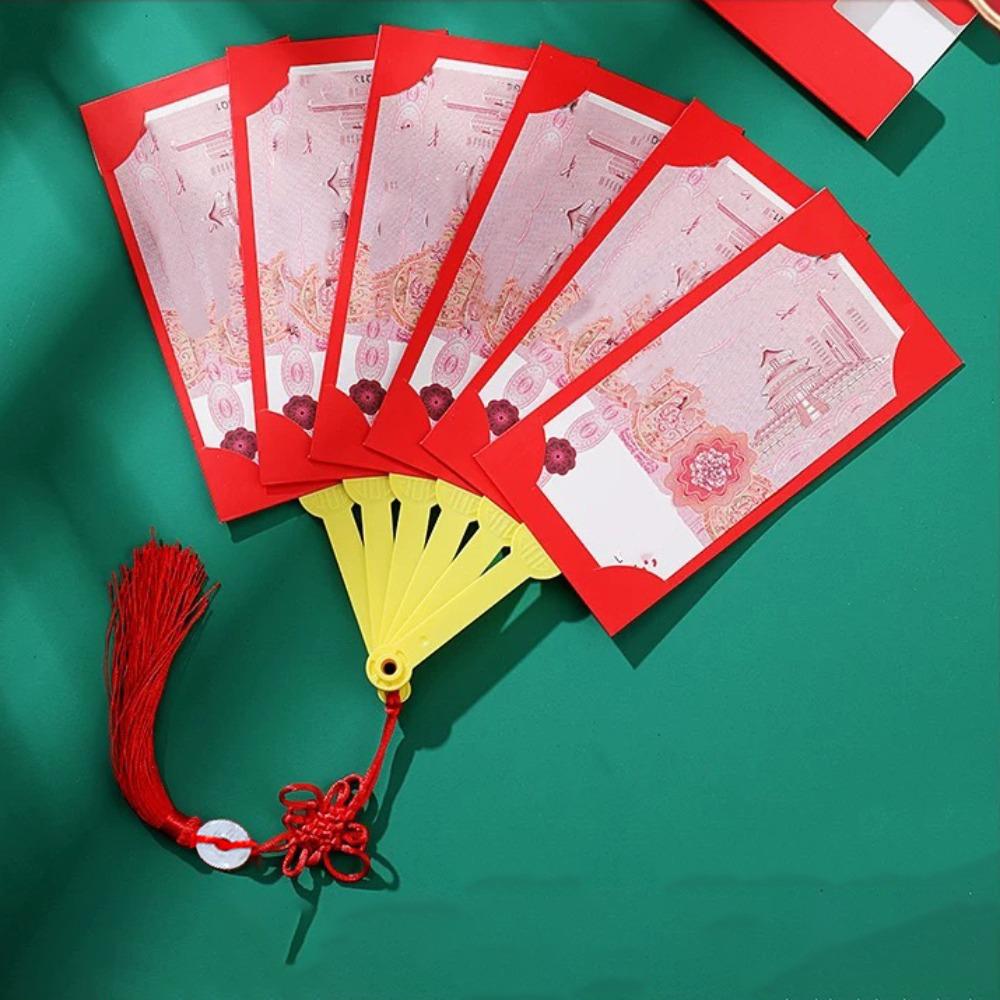 

Tassel New Year Money Pocket 6/10 Slots Fan Shape HongBao Fan Shape Red Envelope Spring Festival 6Card Slots