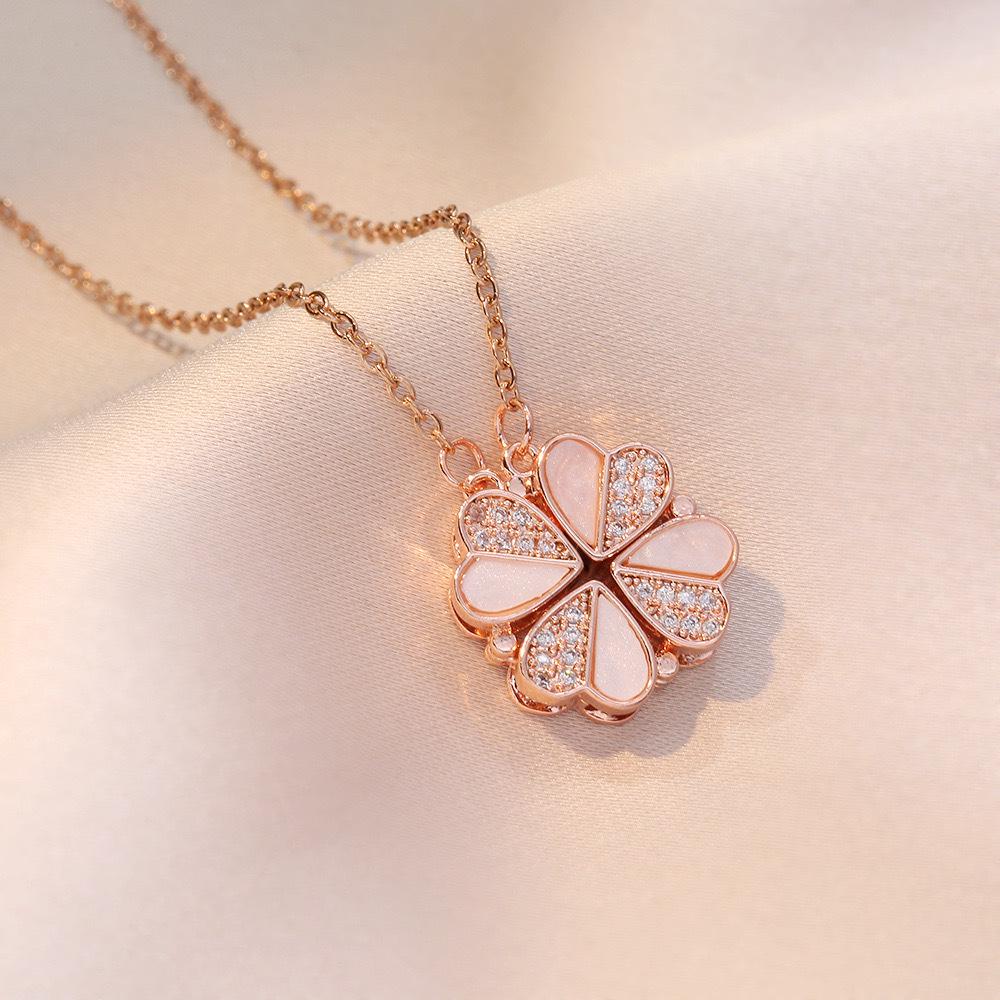 Heart-to-Heart Openable Four-Leaf Clover Necklace - High-End Light Luxury Clavicle Chain