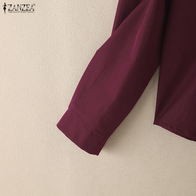ZANZEA Women Casual Turn Down Collar Loose Long Sleeve Blouse