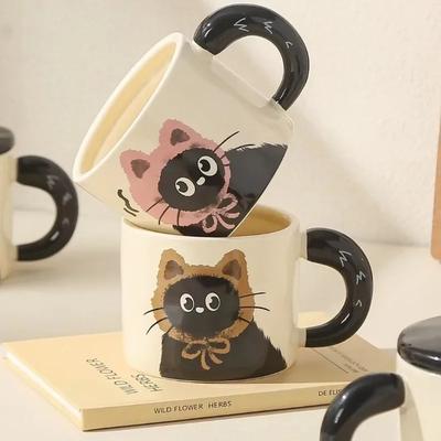 Çift Seramik Su Bardağı Yaratıcı kişilik kedi kupa kapaklı sevimli seramik kahve fincanı içme suyu bardağı hatıra