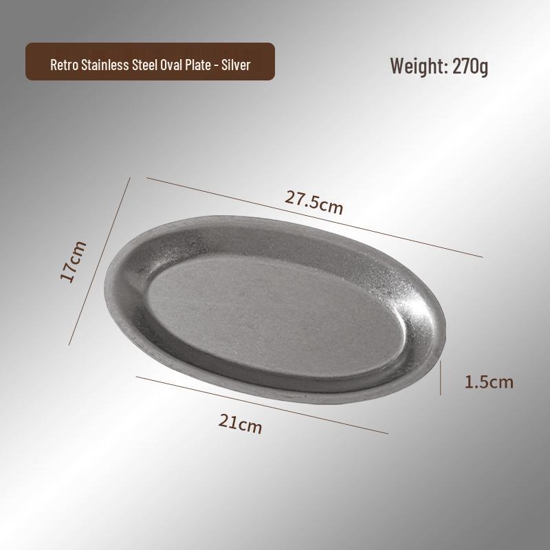 Retro Stainless Steel Oval Dessert and Fish Tray for Barbecue & Coffee Shops