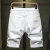 Pantaloni scurți simpli casual pentru bărbați, din denim până la genunchi, culoare uni, slim, cu găuri