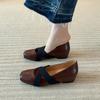 Sheepskin Version~ Cross-strap One-pedal Pig Nose Ballet Shoes Women's Retro Square Head Shallow Mouth Flat Bottom Mary Jane Single Shoes