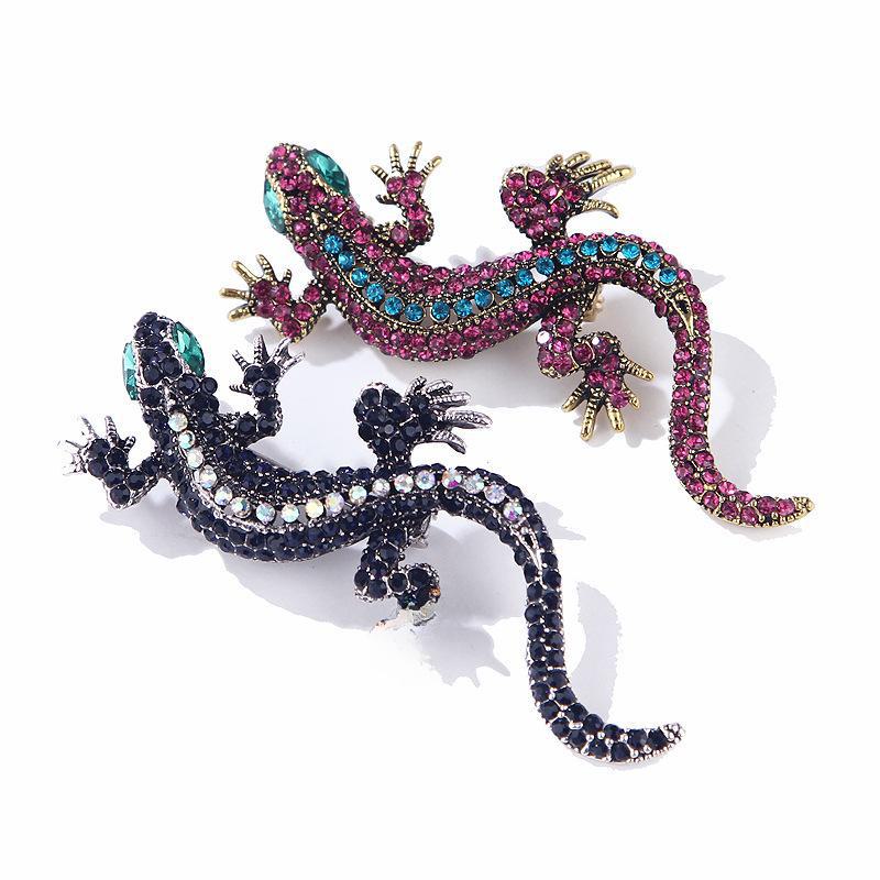 Lanhao Retro Lizard Brooch: Full Diamond Alloy Accessory for Men & Women.