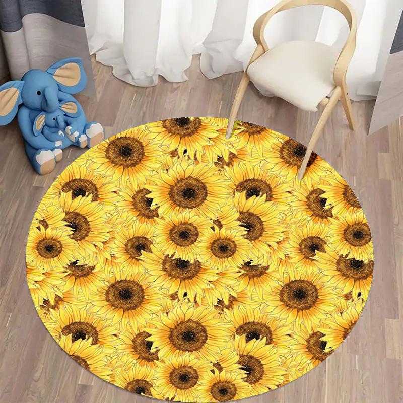 Daisy Flower Round Carpet for Living Room Bedroom Sofa Playroom Decor Non-slip Floor Mat