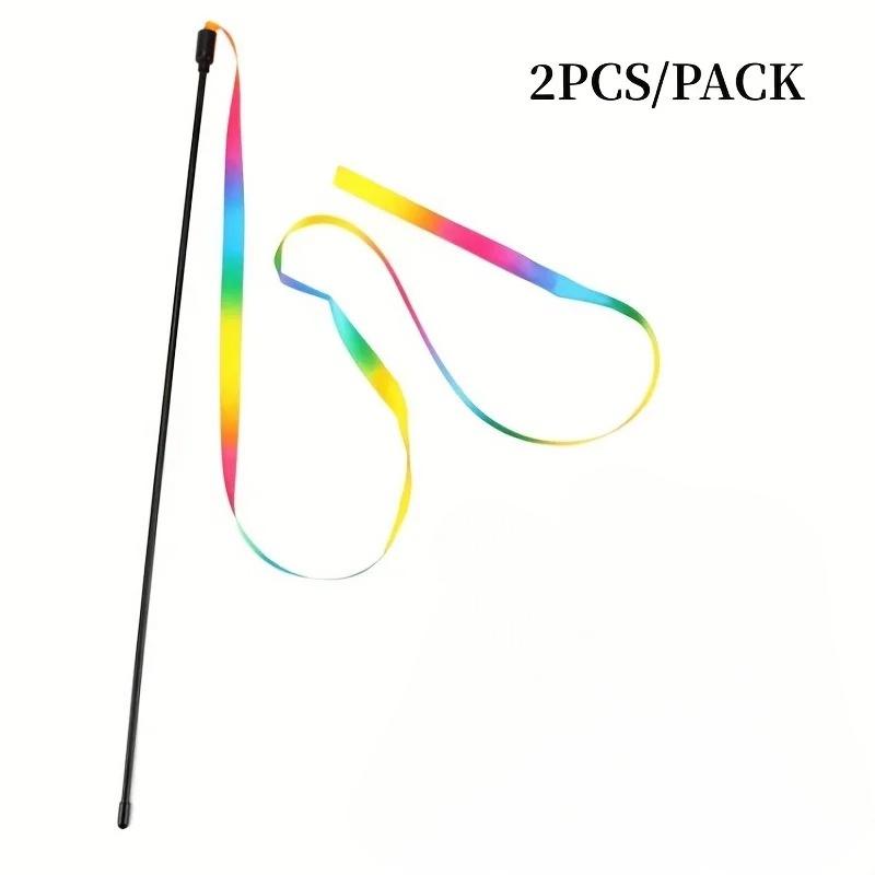 

2pcs Interactive Cat Toys Teasing Catd Stick Funny Rainbow Strips Cat Stick Toys Kitten Playing Teaser Wand Toy Pet Supplies