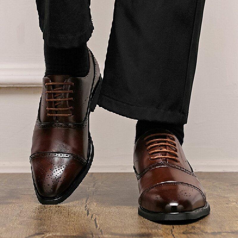 Size 38-48 Classic Men Business Brogue Leather Shoes Men Casual Comfortable Fashionable Office Shoes Wedding Banquet Shoes