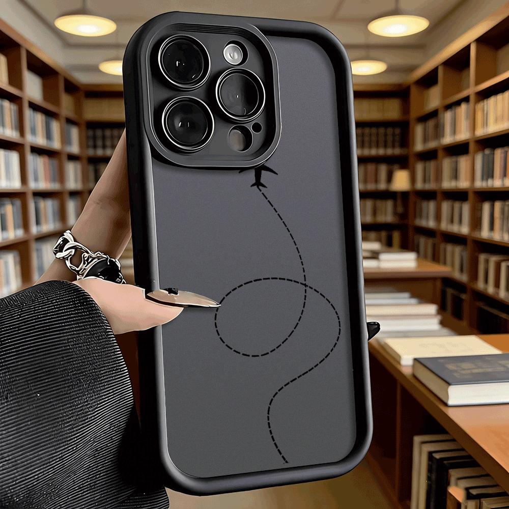 Airplane with Dotted Route Soft TPU Phone Case for iPhone 17 16 15 14 13 12 11 Pro Max Plus Shockproof Anti-Slip Cover