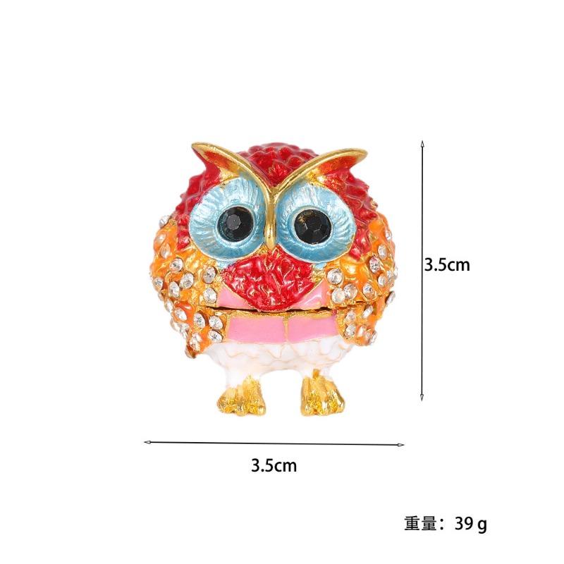 Owl Trinket Box Jewelry Box Hinged Collectible Animal Figurine Ring Necklace Holder Alloy Diamond Enamel Crafts Ornaments