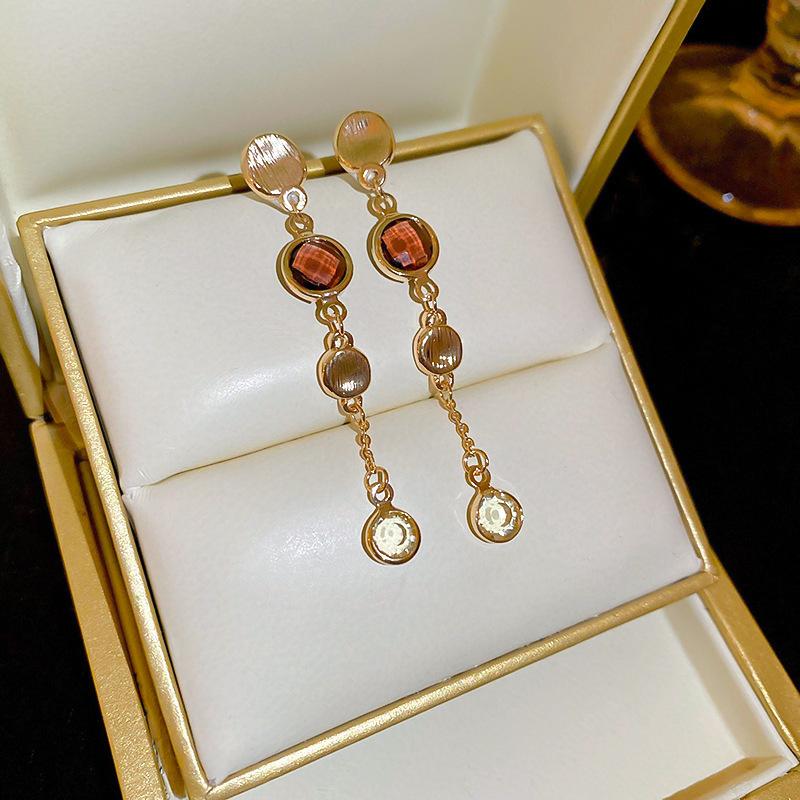 French Court Style Silver Needle Zircon Rectangular Earrings Exquisite Light Luxury High-end Stud Earrings Exaggerated Earrings Women