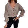 V Neck Single Breasted Drop Shoulder Solid Knit Cardigan