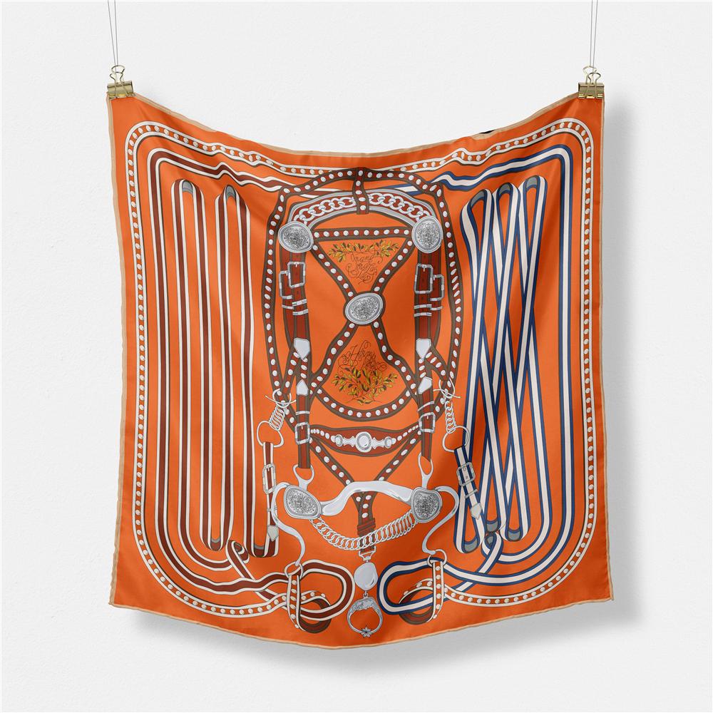 53cm Brand Square Scarf Women Design Horse Luxury Silk Scarf Bandana Headband Fashion Hijab Neckerchief For Ladies 2024 New