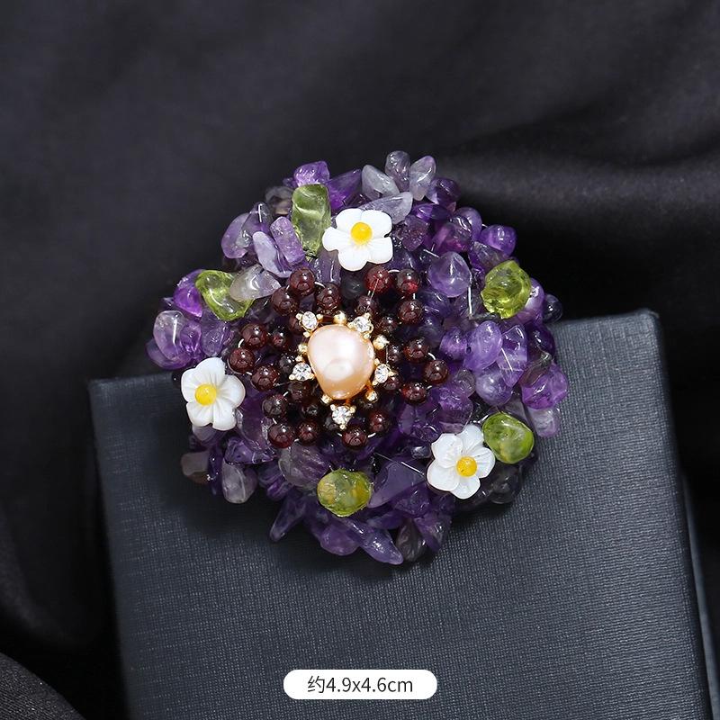 Original Heavy Handmade Natural Crystal Shell Corsage Women's Luxury Atmosphere Retro Elegant Brooch Jacket Coat Accessories