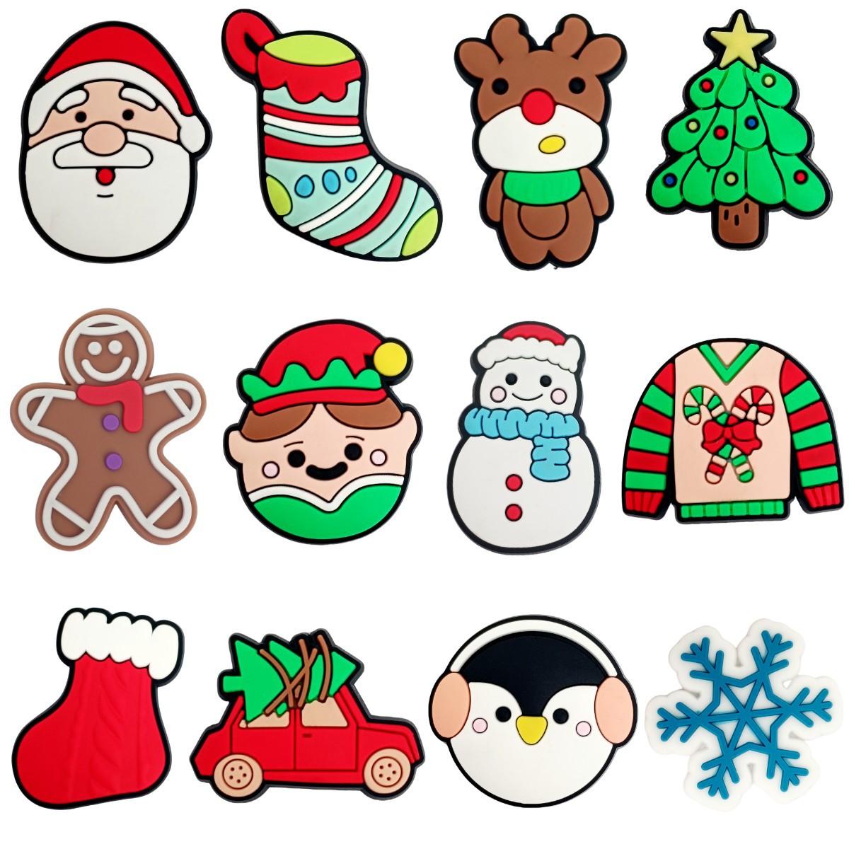 

Мультяшные рождественские украшения для обуви для сабо Bubble Slides Sandals Украшения для обуви из ПВХ Аксессуары для подростков 12pcs