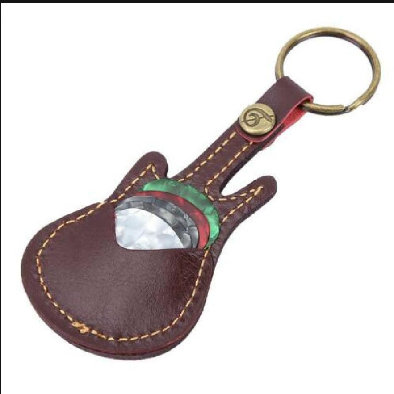 1pc Leather Guitar Pick Bag Guitar Pick Holder Case Guitar Shape with Key Ring Celluloid Picks String Instrument Accessories