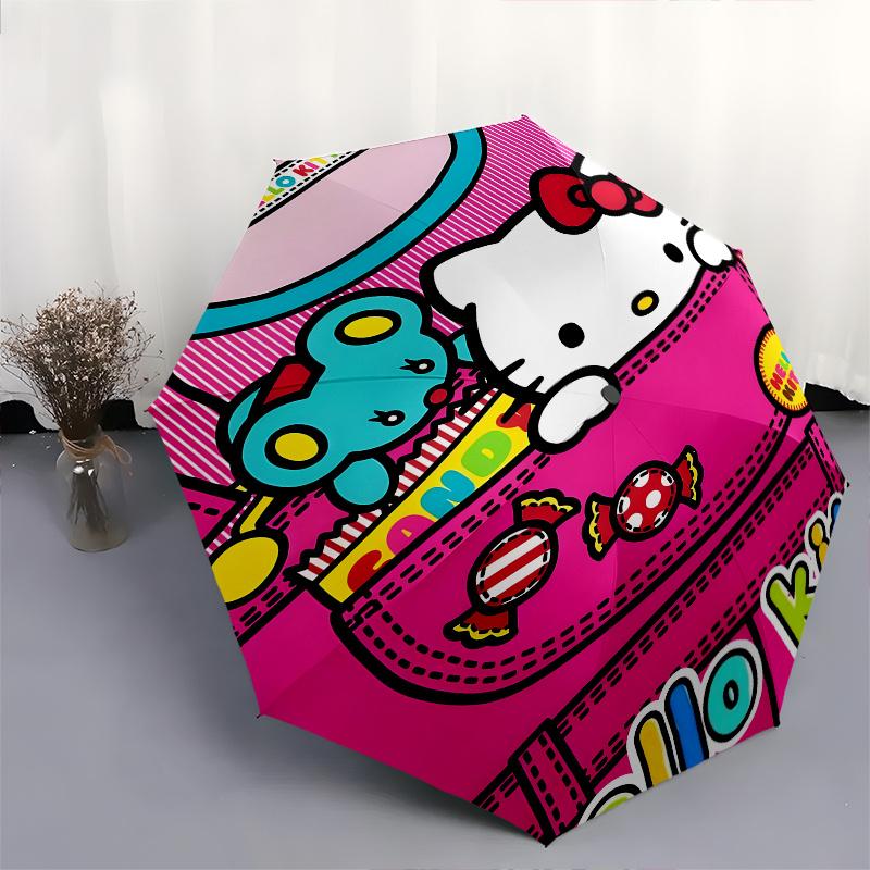 Hello Kitty,Candy Mouse Automatic Folding Umbrella Simple 8 Rib Design, Bright Cartoon Pattern, Durable Iron Frame, Suitable For Travel, Out