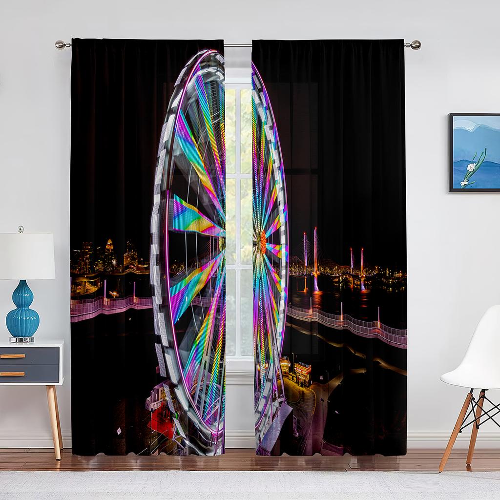Giant Vertical Revolving Ferris Wheel Tulle Curtains Living Room Bedroom Decor Chiffon Sheer Voile Kitchen Window Curtain Drapes