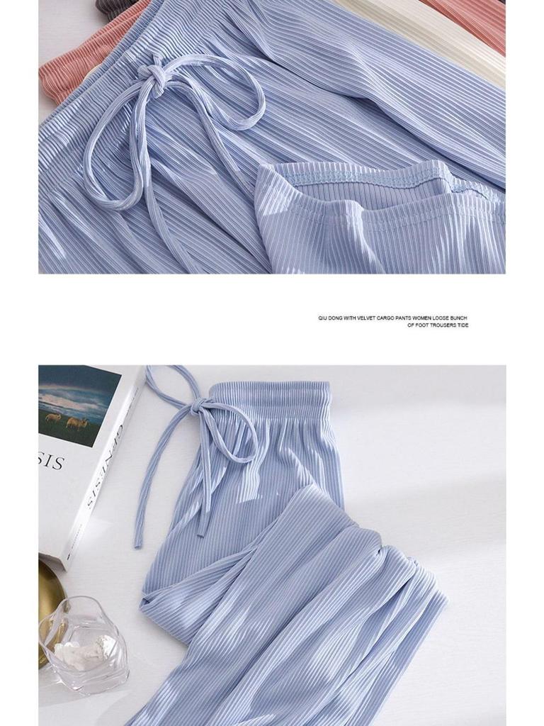 Women's Summer Ice Silk Wide-Leg Pants: One or Two-Piece Set, Korean Style, High Waist, Slimming, Floor-Length.