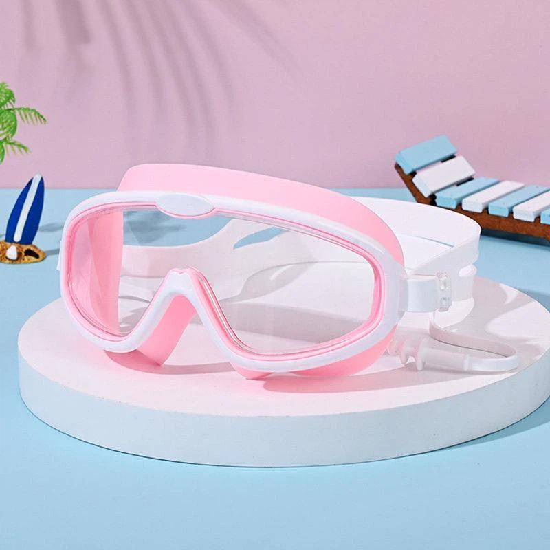 1Pcs Anti Fog Uv Protection Clear Vision Kids Large Frame Swim Goggles With Earplugs For Boys Girls Youth 3-15 Years
