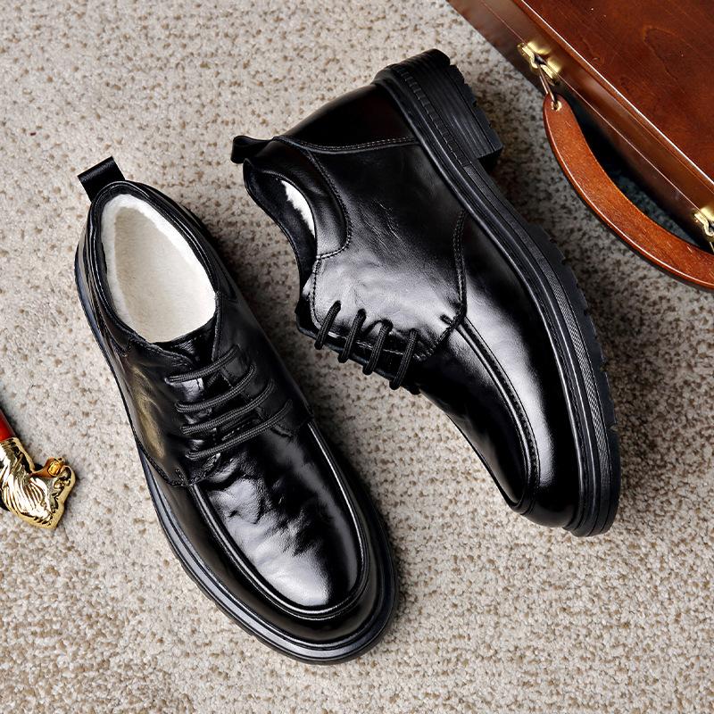 Autumn and Winter Wool Men's Leather Shoes High Quality  Leisure Business and Office Outdoor Warm Gentleman Shoes