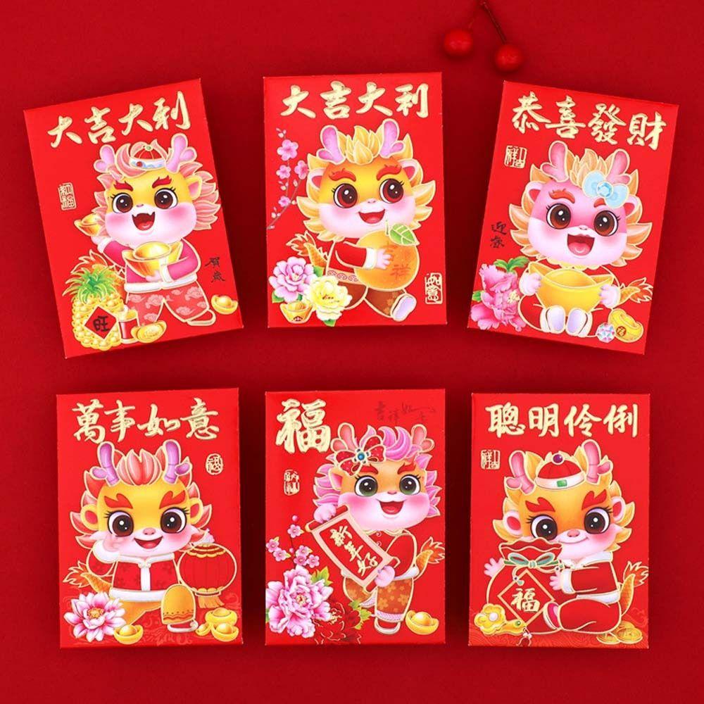6 Teile/satz 2024 Chinesischen Drachen Jahr Chinesischen Drachen Roten Umschlag Frühling Festival Liefert Bonus