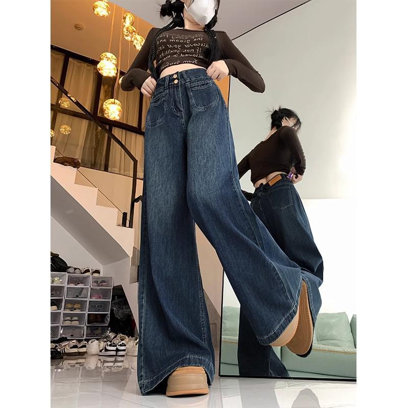 Plus-Size High-Waisted Slimming Straight-Leg Jeans: Floor-Length, Loose Fit, Autumn/Winter 2025 Women's New Style