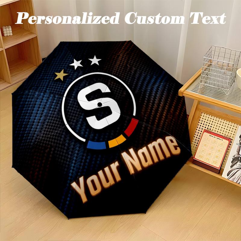 8 Rib Auto Folding Umbrella Sparta Prague Print Custom Name Text Portable Rain Gear