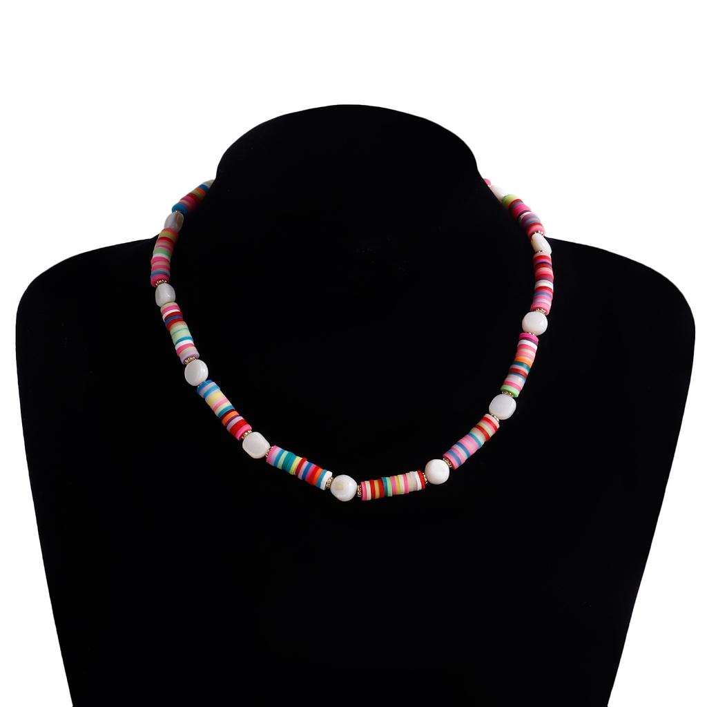 Bohemian Resort Beach Wind Colorful Pottery Sheet Beaded Necklace Women'S Wind Bracelet Charm