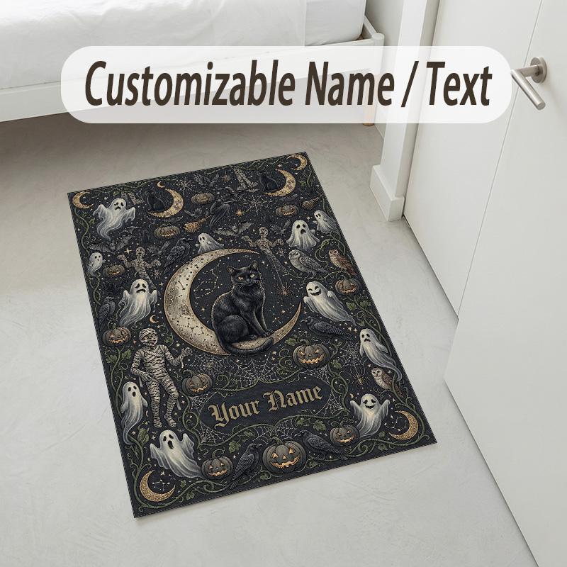 Cat Theme Crystal Velvet Rug Personalized Custom Name Text Soft Floor Mat Home Decor
