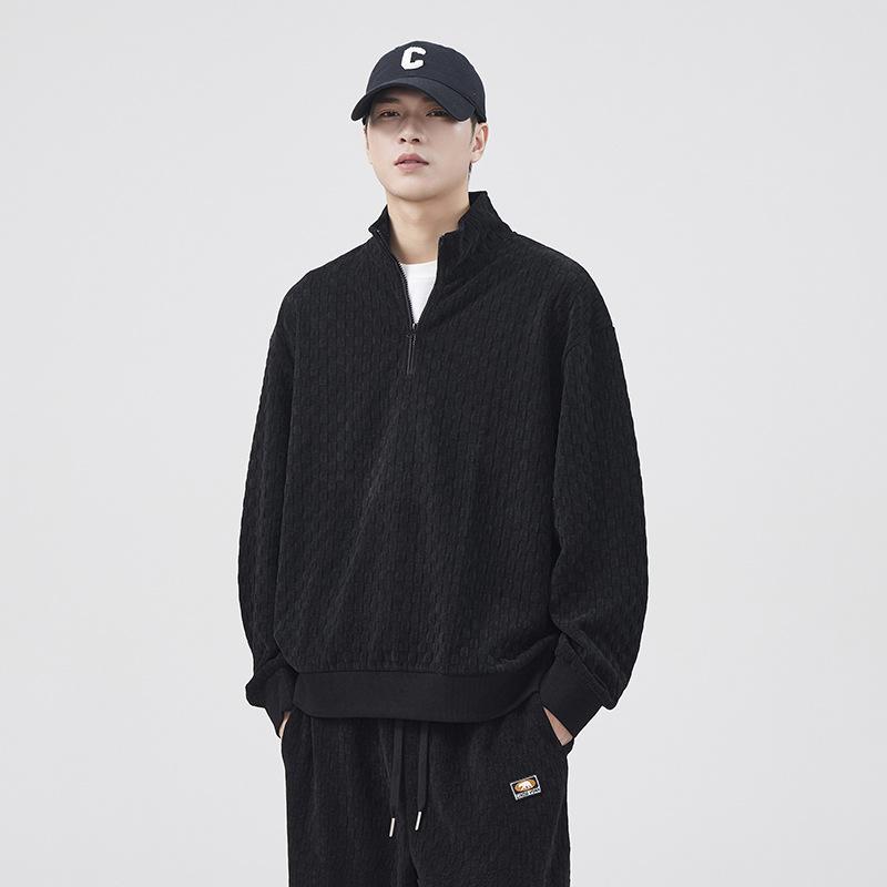 

Высококачественный мужской свитер с воротником-стойкой, застегивающийся на молнию наполовину, однотонный, повседневный, большого размера, модный топ 4XL чёрный