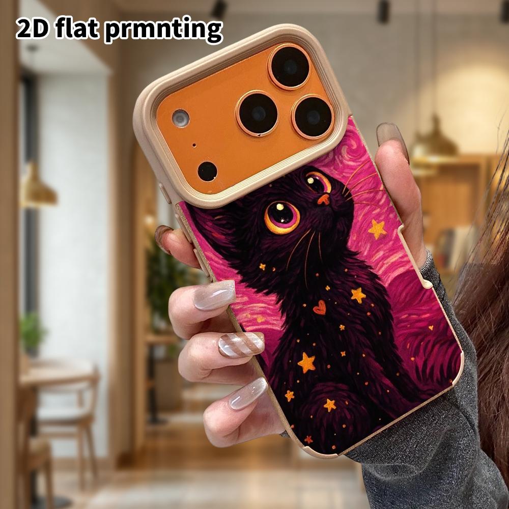 Phone Case: Lambskin 2D Flat Samsung Galaxy A34 A35 M05 M06 S20 S22 S21 FE Plus 5G Protective Case, Starry Black Cat, Christmas and Halloween Gift