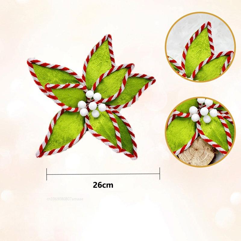 26cm Christmas Flower Red/green Glitter Fleece Simulation Fake Flower Xmas Tree Pendants Merry Christmas Flower Hanging Ornament