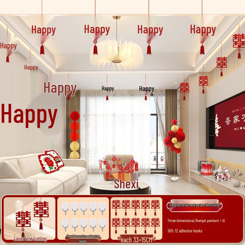 Xi Character Wedding Decoration Set: Bride's Room Hanging Ornaments