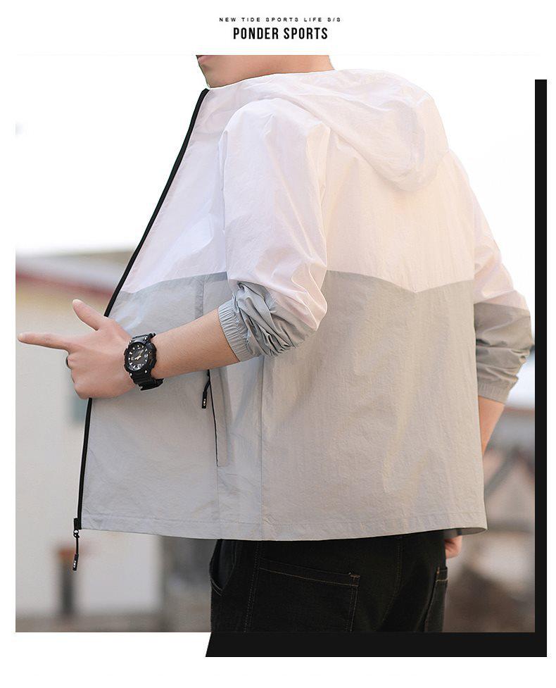 Men's Summer Hooded Color Block Sun Protection Jacket