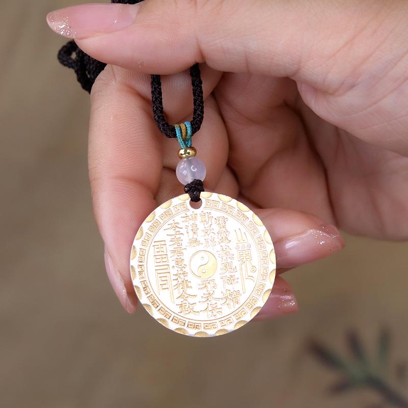 Sterling Silver Bagua Pendant Necklace with Gilded Design for Men and Women 999 Sterling Silver