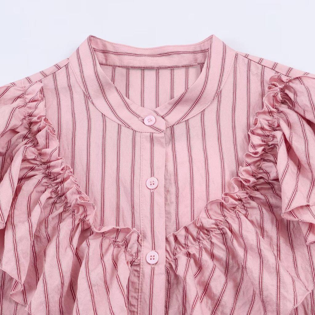 TAOP&ZA Women's Ruffle Stripe Layered Shirt - Spring 2026 Arrival