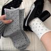 Women's Mid-Calf Rolled Hem Polka Dot Cotton Socks, Breathable & Anti-Odor, Japanese Style.
